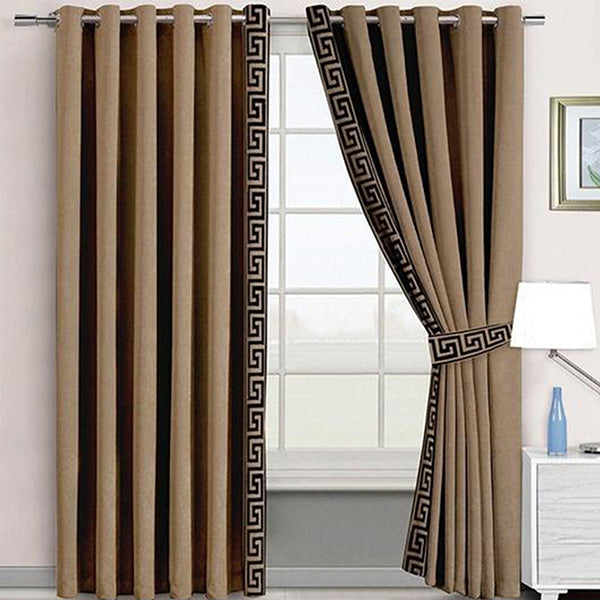 Luxury Velvet Curtains Side Border – Dull Brown & White
