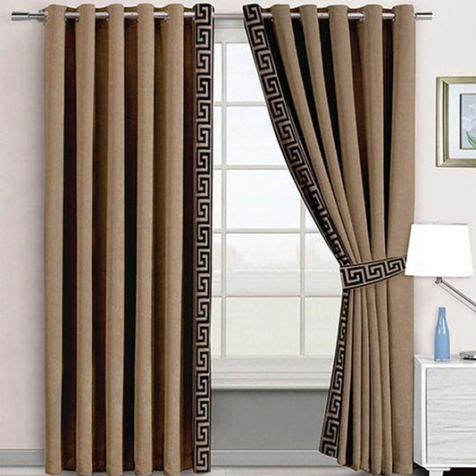 Luxury Velvet Curtains Side Border – Dull Brown & White