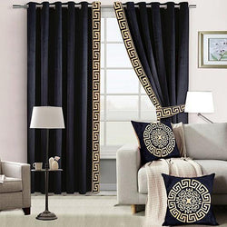 Luxury Velvet Curtains Side Border Black & Copper